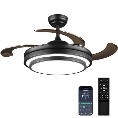Black 36 Inch Modern Retractable Ceiling Fan with Dimmable LED Light & Remote Control