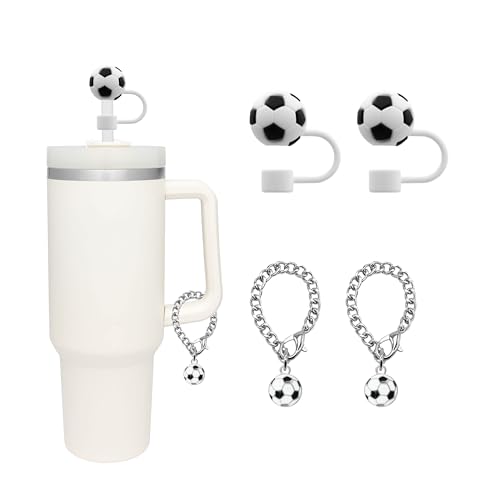 RENUIS Soccer Ball Silicone Straw Topper & Charm Chain for Stanley Cups - Soccer Ball1