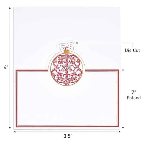 Gift Boutique 100 Pack Christmas Place Cards Holiday Seating Name Card Die Cut Xmas Ornement Bell Table Setting Folded Paper Tent Cards for Dinner Wedding Tables Placement Party Decorations 2" x 3.5"