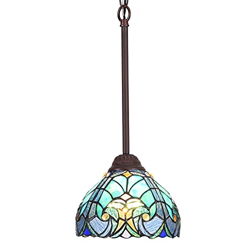 8-Inch Tiffany Style Stained Glass Pendant Light Fixture for Dining & Living Rooms