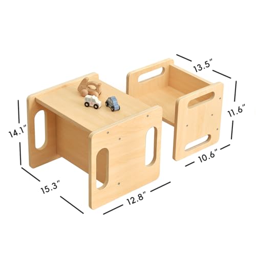 Montessori Wooden Toddler Table and Chair Set - Multipurpose Kids Activity Furniture