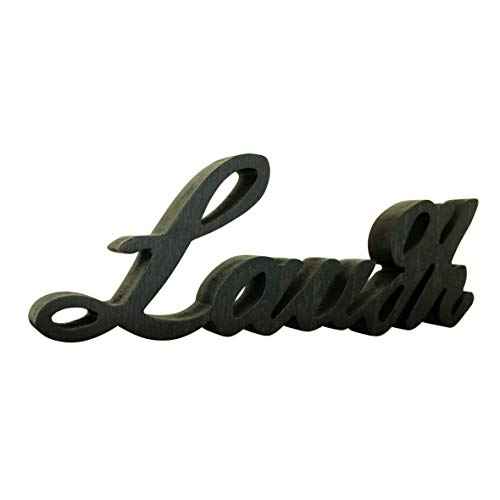 CVHOMEDECO. Wooden Words Sign Free Standing Laugh Tabletop/Shelf/Home Wall/Office Decoration Art, 12-1/2 x 4-1/2 x 1 Inch (Black)