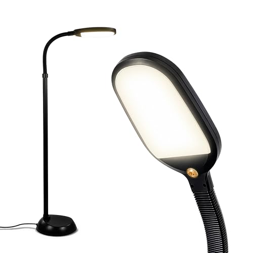 LED Floor Reading Lamp with Adjustable Gooseneck - Black