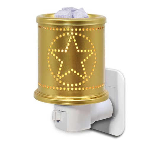 CVHOMEDECO. Wall Plug-in Electric Wax Melt Warmer Punched Stars Metal Tart Warmer Decorative Candle Warmer for Scented Candle, Wax Melts, Tarts and Fragrance Oils, Night Light Decor., Gold