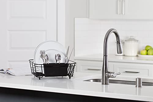 In-Sink Dish Drying Rack Set - Coated Steel, Black, 14.5x13 Inches with Utensil Caddy - Variation: Standard Black
