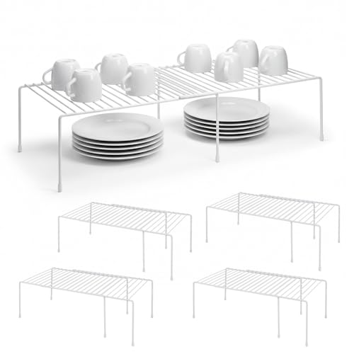 Expandable Kitchen Shelf Rack - 4-Pack Medium White Spice & Pantry Organizer - Space Saving