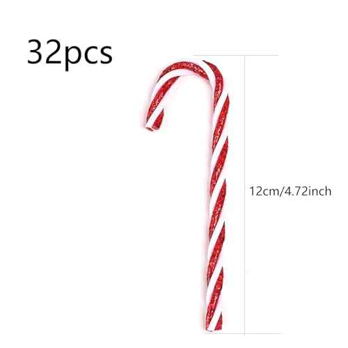 DAHI 32pcs Christmas Candy Cane Ornament Plastic Christmas Tree Hanging Ornament Twisted Red and White Crutch Candy Canes for Xmas Home Christmastree Decoration(red 12cm)