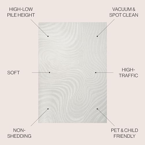 Cream/Ivory High-Low Abstract Striped Indoor Outdoor Area Rug 5'3"x7'7"