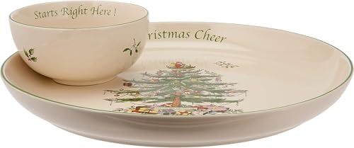 Spode Christmas Tree Chip & Dip Set - 12.5-Inch Holiday Serveware with Bowl