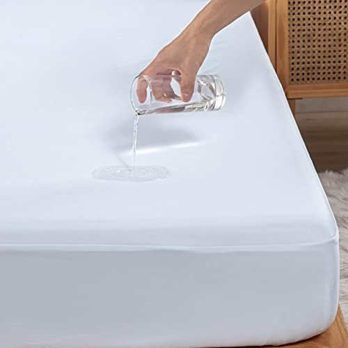 Kingnex Waterproof Split Top King Mattress Protector for Adjustable Bed - White, 32-34" Split from Top King