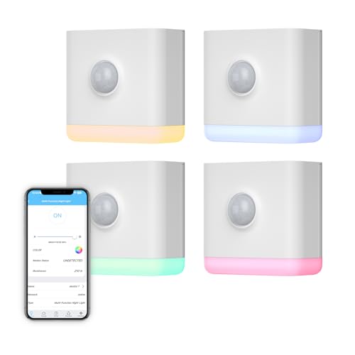 4 Pack Smart Night Lights with Motion & Light Sensors - RGB Color & Dimmable, Zigbee Repeater Compatible
