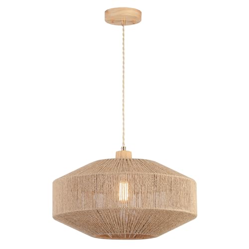 Large Woven Pendant Light Fixture - Natural Hemp Rope for Kitchen & Dining - Variation of Pendant Light-2