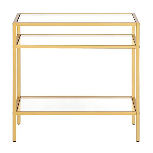 Gold 24-Inch Side Table with Glass Top - Nightstand End Table