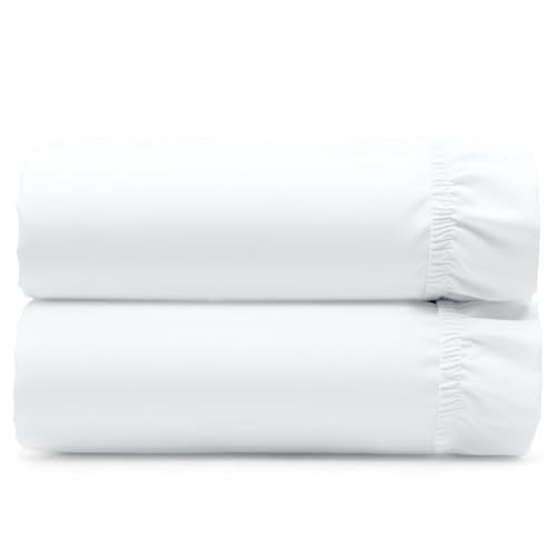 Twin XL Fitted Sheets Pack of 2 - 100% Cotton Sateen, White - Variation 01