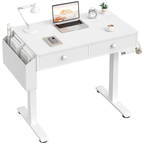 White 31.5-Inch Electric Standing Desk with Drawers - Compact Sit-Stand Workspace