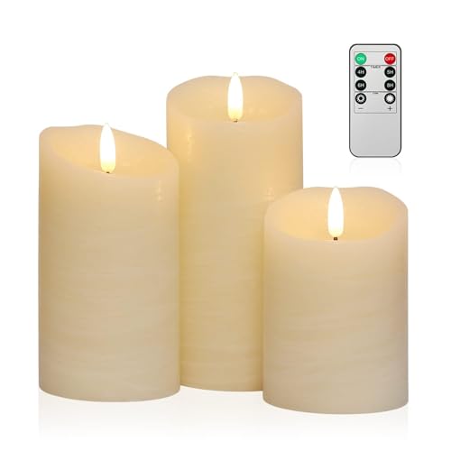 AngelLoong Ivory Flameless Candles with Remote, Flickering Battery Pillar Set