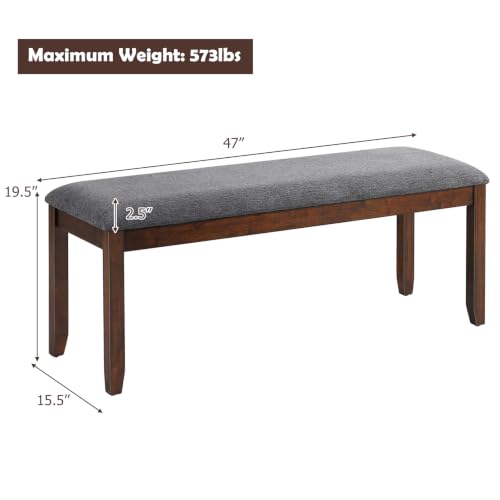 Grey Upholstered Dining Room Bench with Padded Seat and 660lbs Capacity - 47 Inch