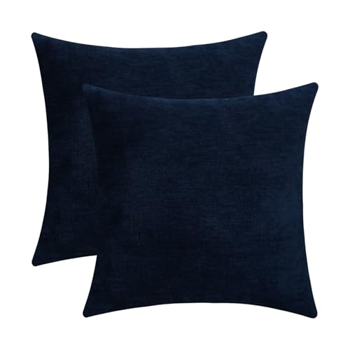 Jeneoo Navy Blue Chenille Throw Pillow Covers Set of 2 18x18 Inches - Soft Couch Cushion Cases for Living Room & Sofa Decor