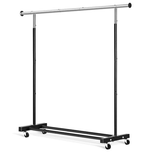 VICERII Black Heavy Duty Rolling Clothes Rack 55.5 Inch with Shelf & Wheels