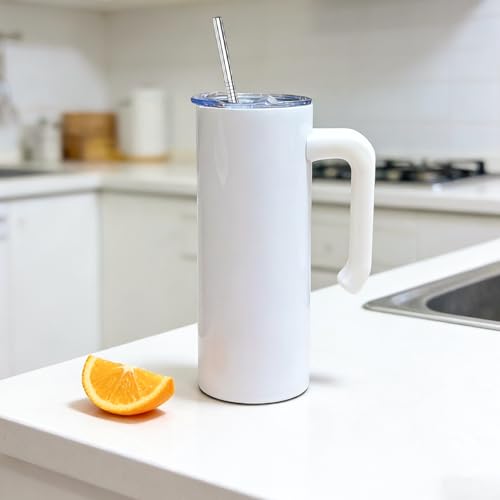 20oz Sublimation Skinny Tumbler Set with Handle & Straw - Stainless Steel Double Wall Insulated Bulk Pack