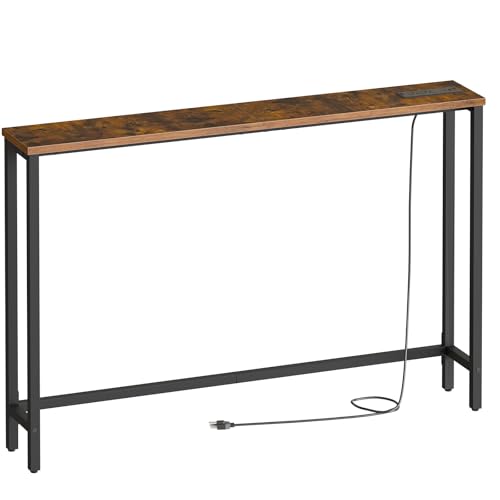 HOOBRO 47.2-Inch Narrow Console Table with Power Outlet, Rustic Brown & Black, Variation 1