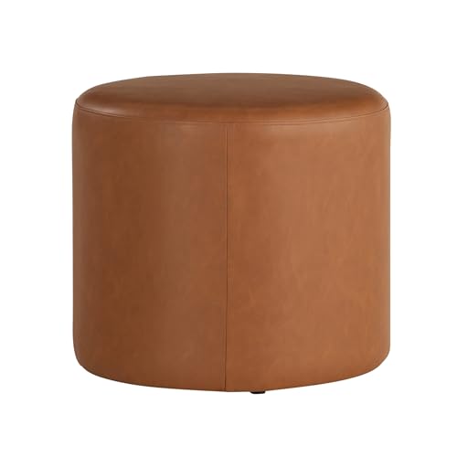 Studio Living Wentworth 19-Inch Caramel Brown Faux Leather Round Ottoman Bench