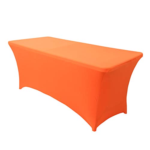 Obstal 8ft Stretch Spandex Table Cover for Standard Folding Tables - Universal Rectangular Fitted Tablecloth Protector for Party （Orange, 96 Length x 30 Width x 30 Height Inches）