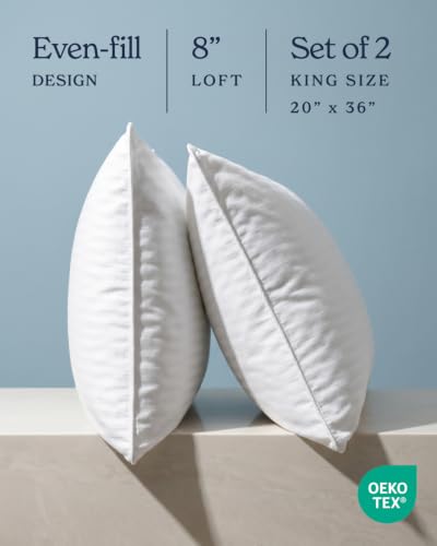 King Size Bed Pillows Set of 2 - Beckham Hotel Collection, White, Medium-Firm, Breathable Cotton Cover
