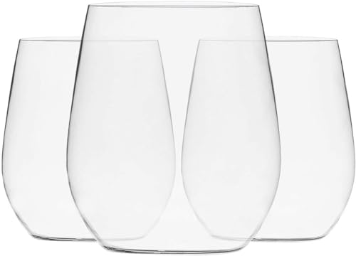 Munfix Disposable Plastic Stemless Wine Glasses 12oz, Clear, Shatterproof, BPA-Free, 48 Pack