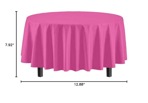 Exquisite 12-Pack Premium Plastic Tablecloth 84in. Round Table Cover -Cerise