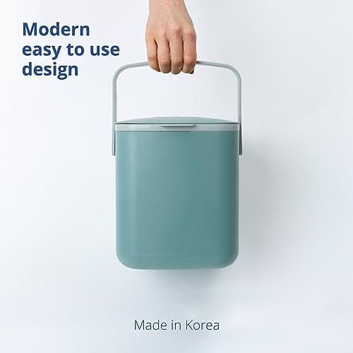Kitchen Compost Bin 1.32 Gal / 5L with Lid & Handles - Green, Modern Design