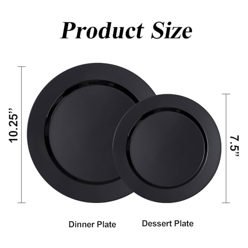200PCS Black Plastic Dinner and Dessert Plates Set - Disposable Party Tableware