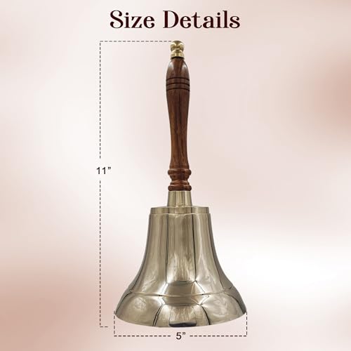 Polished Brass Hand Bell with Wood Handle 11in Heavy Solid Brass Station | THDC (Polish Variant)