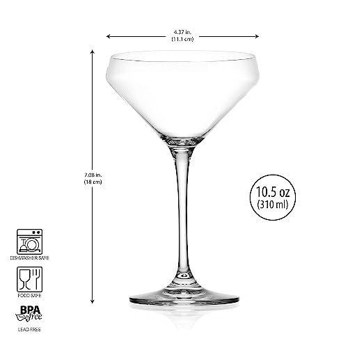 Martini Glasses Set of 4 - 10.5 Ounce Stemmed Cocktail Glasses for Bar & Home Entertaining