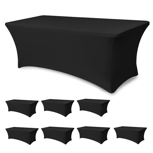 Enjoyidea Black 6FT Fitted Stretch Spandex Table Cloths - 8 Pack