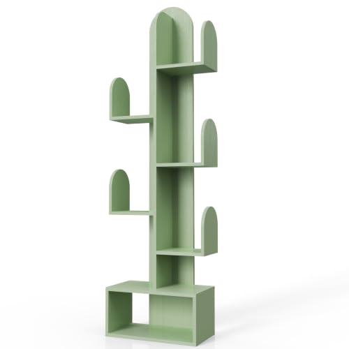Cactus Tree Bookshelf with 5 Tiers - Green Wooden Storage Rack for Books and Decor