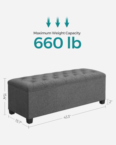 SONGMICS Dark Gray Fabric Storage Ottoman Bench with Legs - Stylish & Heavy-Duty