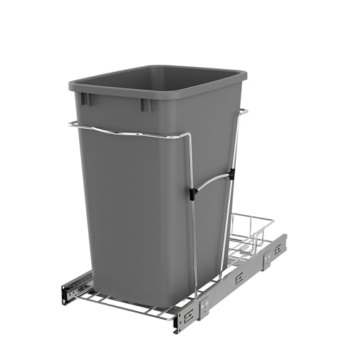 Pullout Trash Can for Kitchen Cabinets 35 Qt Silver - Easy Install