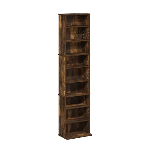 Furinno Jaya DVD Shelf - 9-Shelf Tall Narrow Media Storage Cabinet - Amber Pine / 9-Shelf
