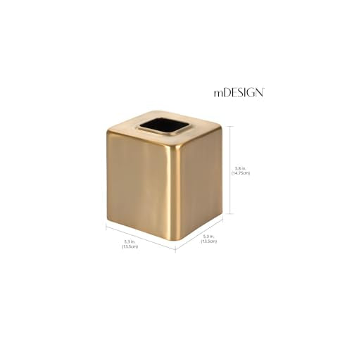 Square Tissue Box Cover - Metal Facial Tissue Holder for Bathroom & Bedroom - Soft Brass, Pack of 1