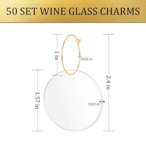 50 Pcs Wine Glass Charms - Round Acrylic Blank Wine Markers for Stem Glasses - Recognizer for Christmas, Wedding, Tasting, Party, Martini, Birthday Decorations