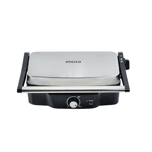 12 x 10 Inch Stainless Steel Panini Press with Nonstick Plates - 1200W