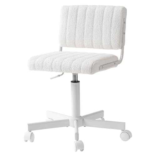 White Office & Vanity Chair with Wheels - Adjustable, Plush Seat for Small Spaces
