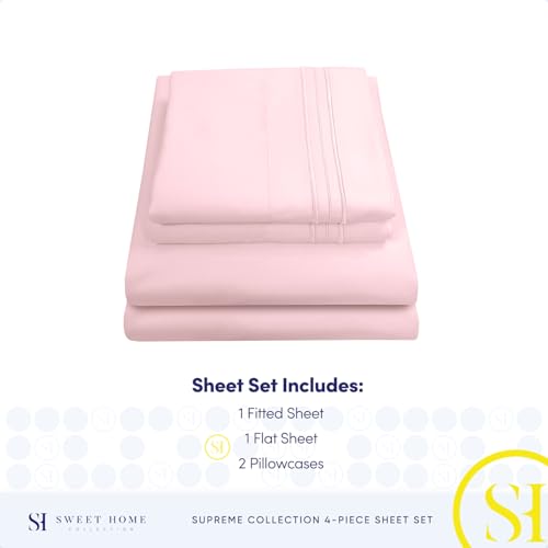 Pink Full 1800 Thread Count Egyptian Microfiber Sheet Set with Elastic Fitted Sheets