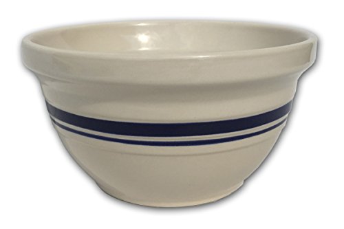 12-Inch Stoneware Mixing Bowl with Blue Stripe - Food Safe Dishwasher Safe