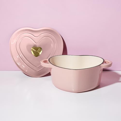 Paris Hilton Pink Heart-Shaped 4-Quart Enameled Cast Iron Dutch Oven with Lid