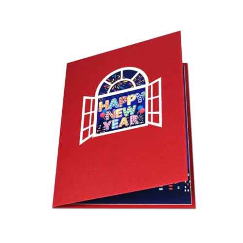 New Year Card Pop Up, Happy New Year Holidays Card, Colorful New Year's Cards, 3D Greeting Card for New Years, Include Envelope.