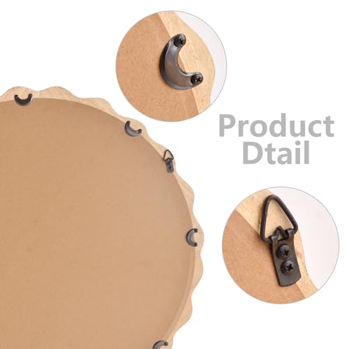 24-Inch Light Brown Wooden Wall Mirror with Scalloped Wavy Frame - Bathroom & Nursery Decor