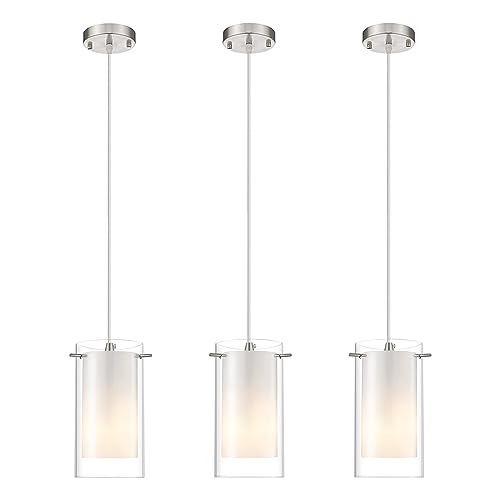 White 3-Pack Pendant Lights for Kitchen Island Adjustable Height Brushed Nickel