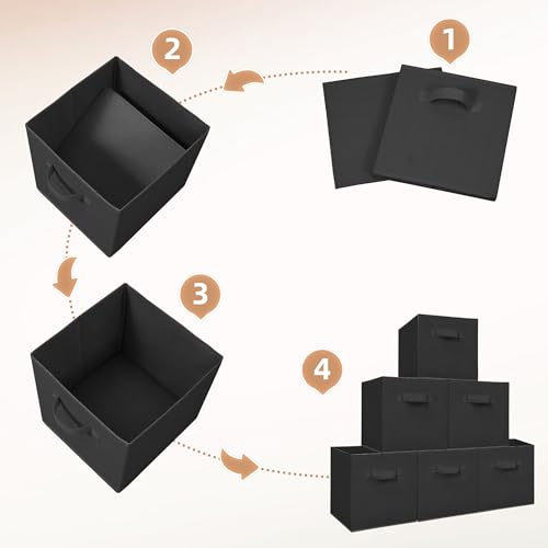 Black Fabric Storage Cubes - 11 Inch Collapsible Shelf Bins, 10 Pack